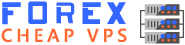 Blue and orange Forex Cheap VPS logo with stacked server icon and bold lettering, showing a hosting brand for trading setups and virtual private servers.