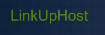 Green LinkUpHost text appears on a dark blue background, with a clean tech-style logo that suggests hosting and network services at the top brand.